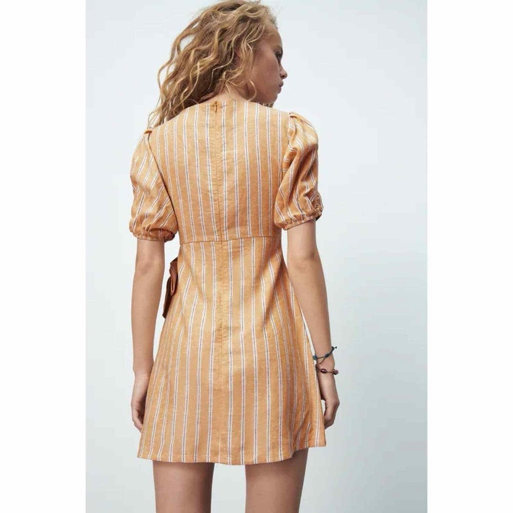 Zara Sunkissed Linen Cutout Mini Coastal Cowgirl Cottagecore Mustard Yellow M - Picture 7 of 15